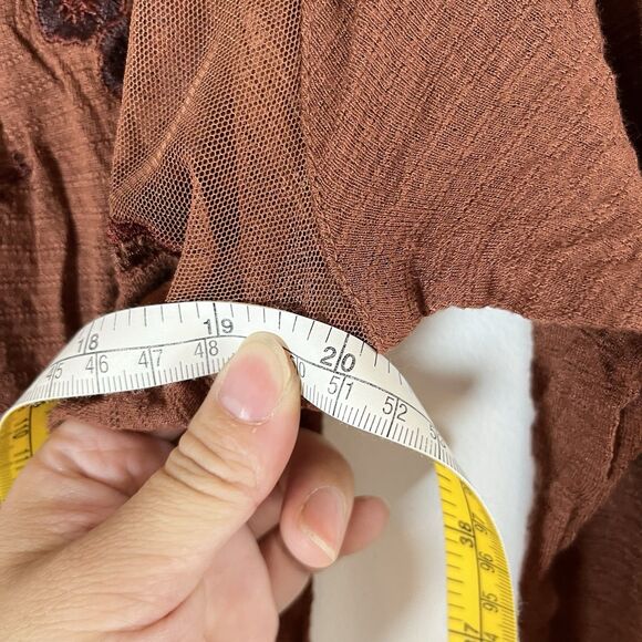 Free People Saheli Brown Long Sleeve Shee Yoke Embroidered Trim Blouse Womens S - Picture 11 of 12